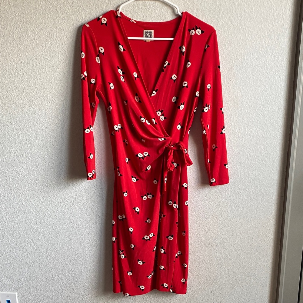 Anne Klein Red Floral Long Sleeve Dress